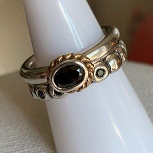 Pandora Ring Size 8, Black Stone has 14k Gold rope encircling the Stone.